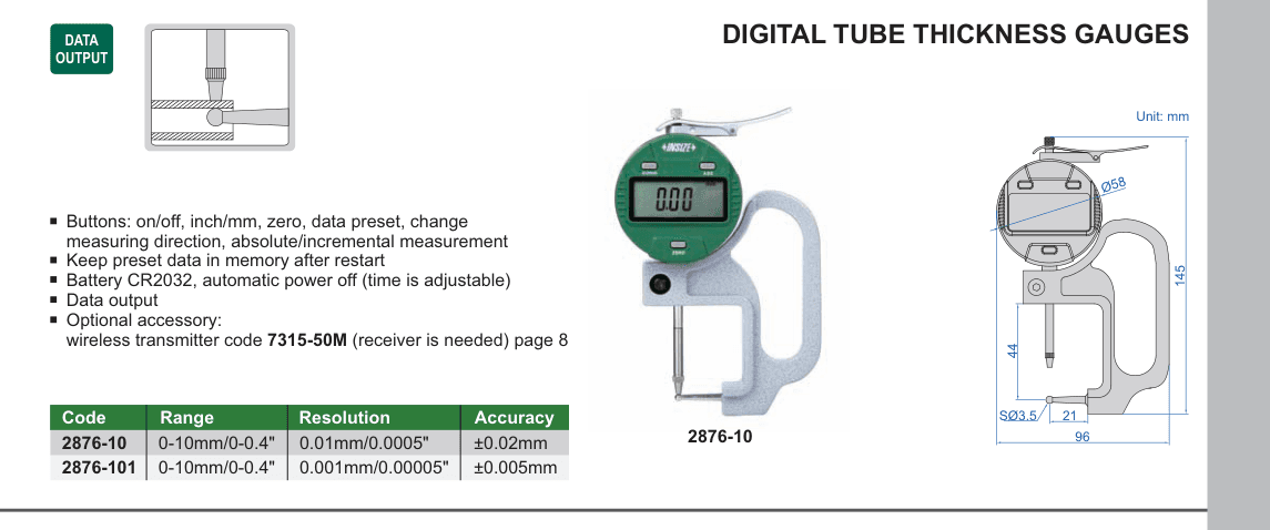 INSIZE Digital Tube Thickness Gauges (2876-10)