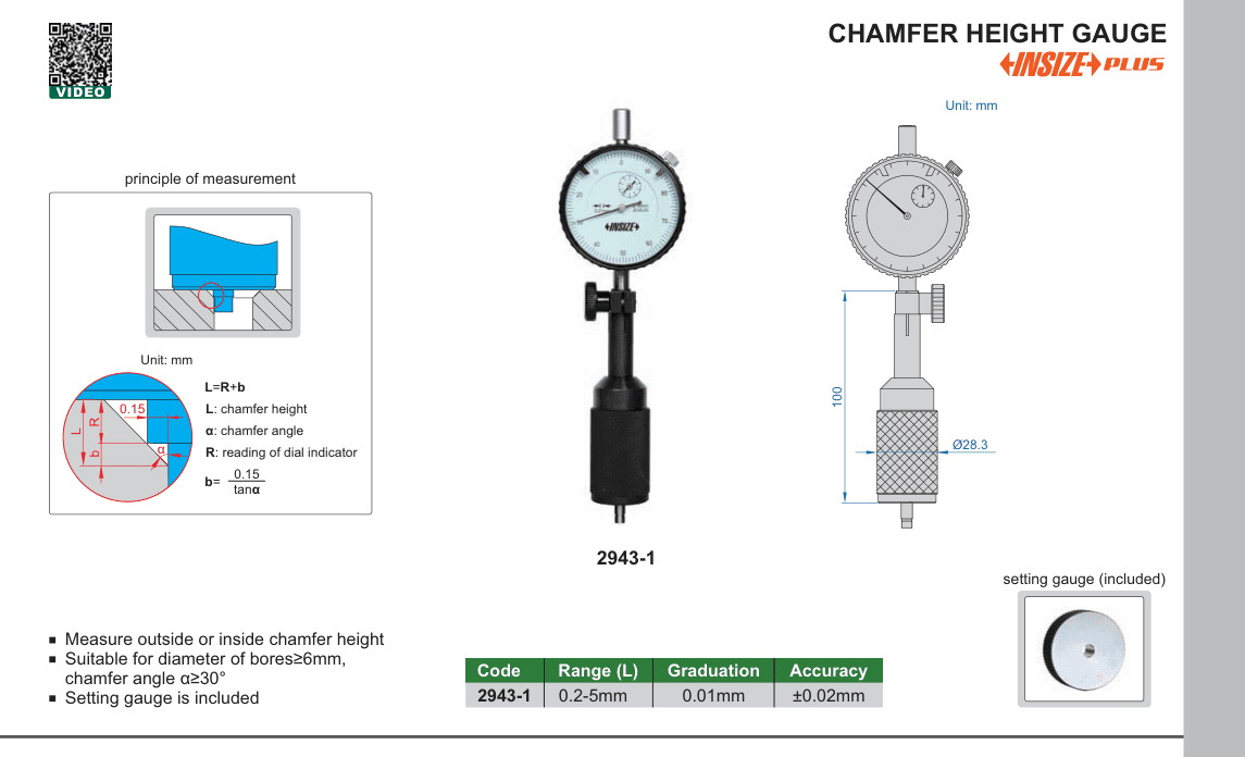 INSIZE Chamfer Height Gauge (2943-1)