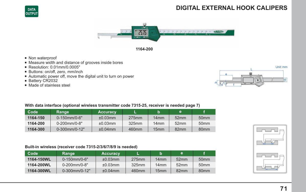 INSIZE Digital External Hook Calipers (1164-200)