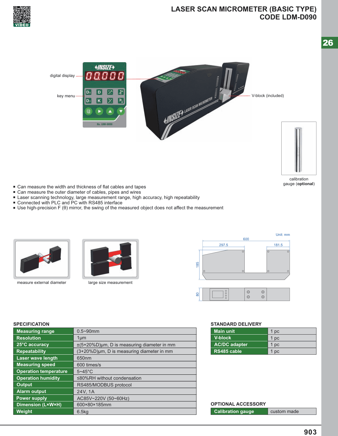 INSIZE Laser Scan Micrometer (Basic Type) (LDM-D090)