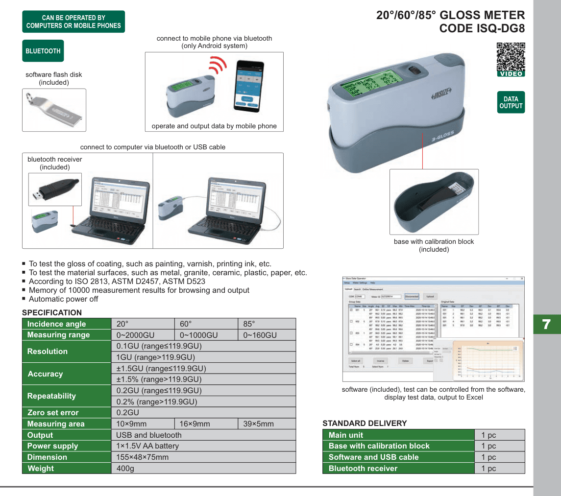 INSIZE 20°/60°/85° Gloss Meter (ISQ-DG8)