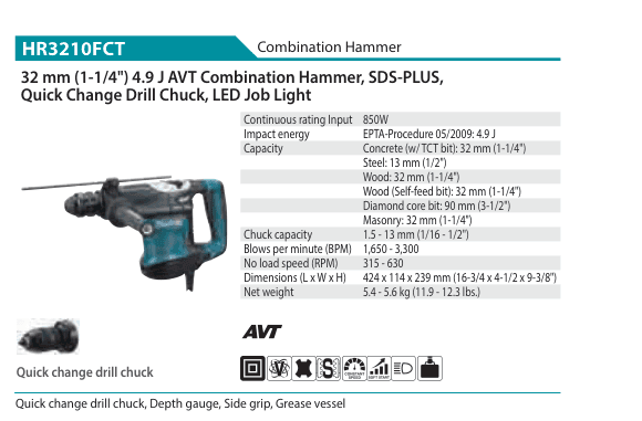 สว่านโรตารี่ (Combination Hammer) Makita HR3210FCT