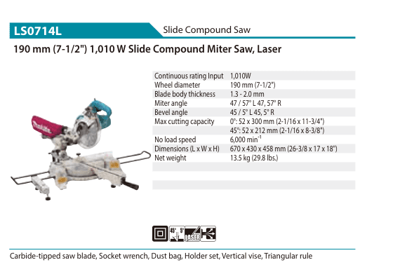 เลื่อยองศาสไลด์ Makita LS0714L
