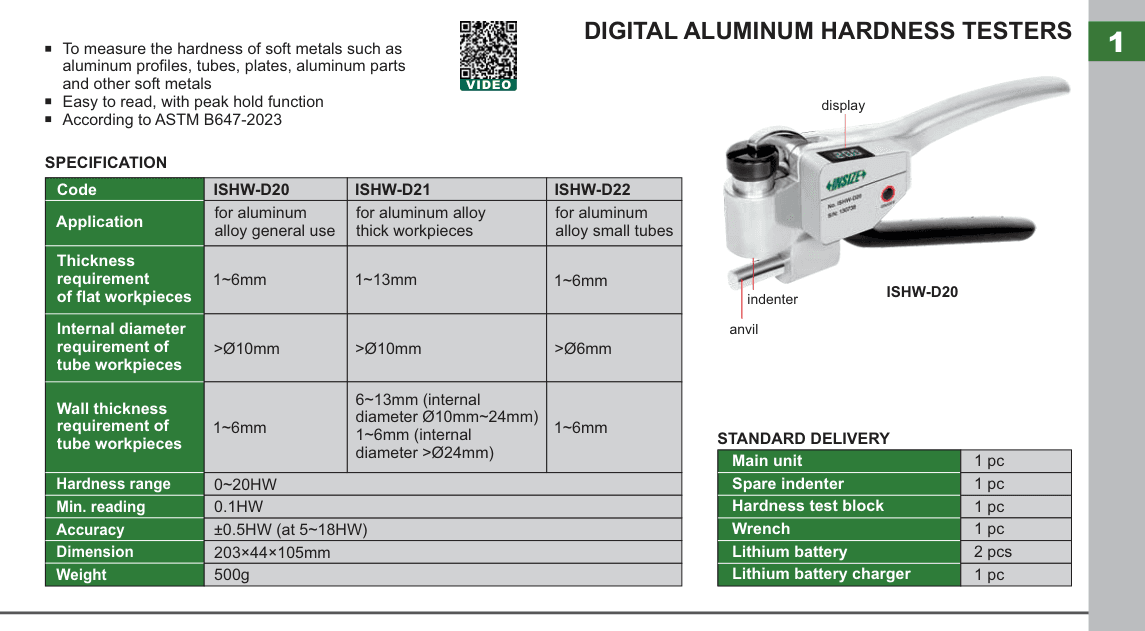 INSIZE Digital Aluminum Hardness Testers (ISHW-D20)