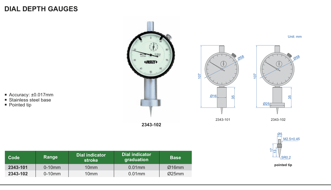 INSIZE Dial Depth Gauges (2343-102)