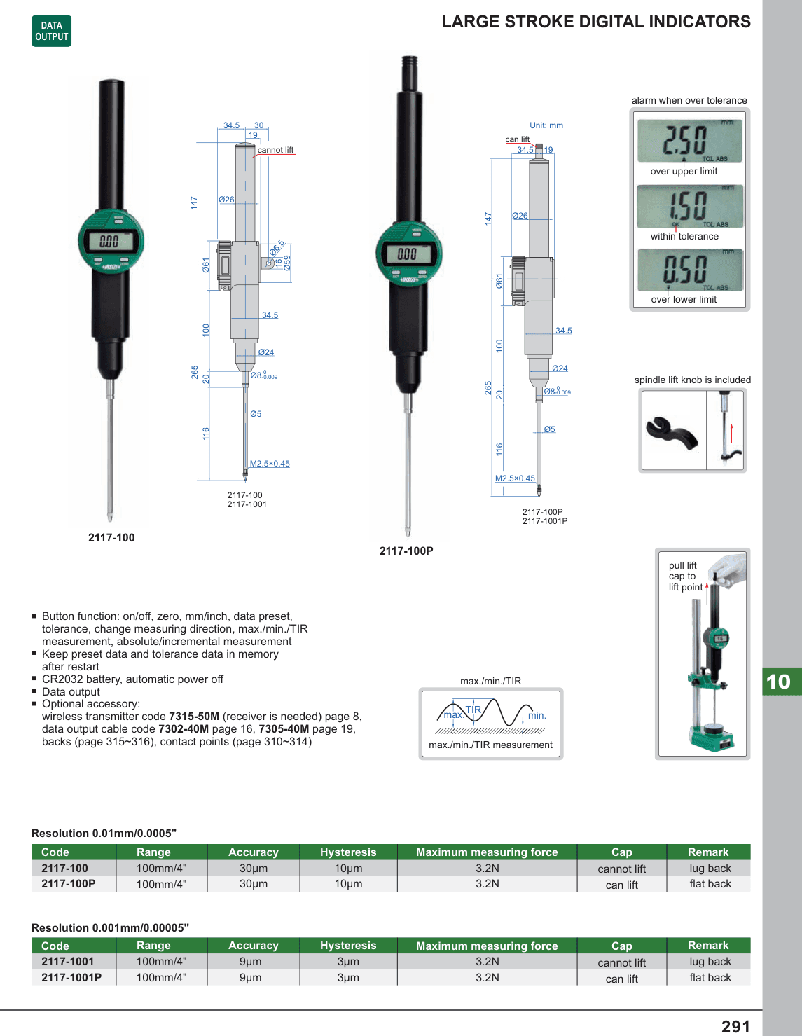 INSIZE Large Stroke Digital Indicators (2117-100P)