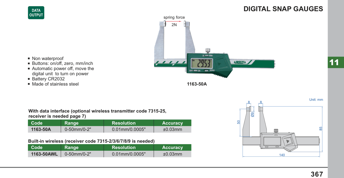 INSIZE Digital Snap Gauges (1163-50A)