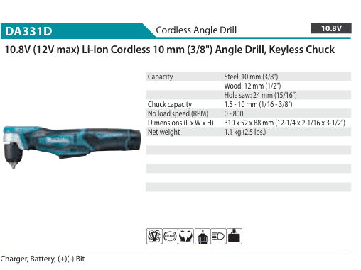 สว่านหักมุมไร้สาย Makita DA331D