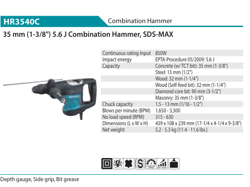 สว่านโรตารี่ (Combination Hammer) Makita HR3540C