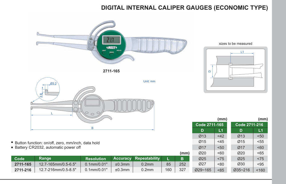 INSIZE Digital Internal Caliper Gauges (Economic Type) (2711-165)