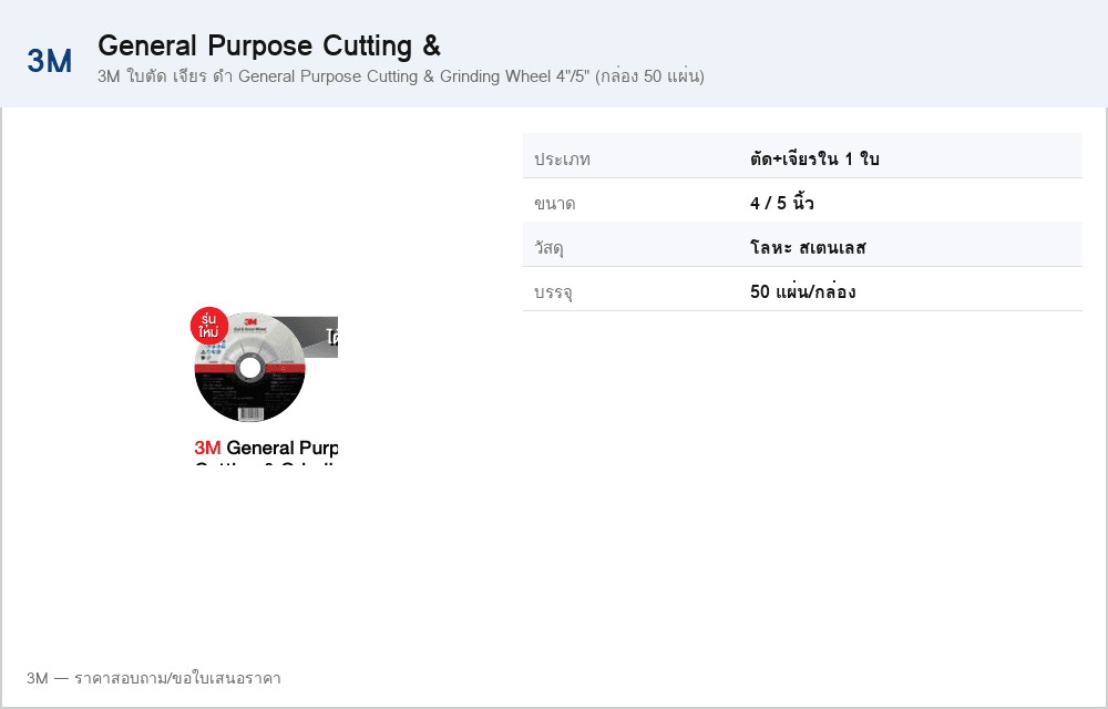 3M ใบตัด เจียร ดำ General Purpose Cutting & Grinding Wheel 4"/5" (กล่อง 50 แผ่น)