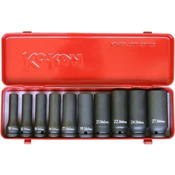 ชุดลูกบ๊อกซ์ลม ยาว 6 เหลี่ยม (มิล) 10 ชิ้น ในกล่องเหล็ก (Deep Impact Socket Set)