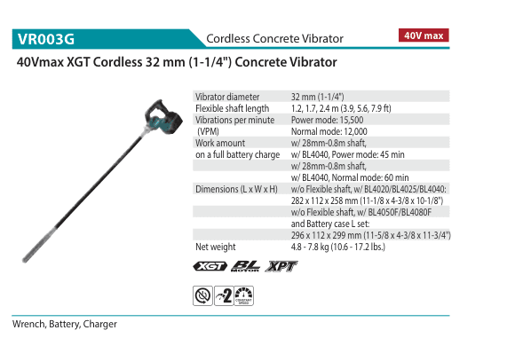 เครื่องจี้ปูนไร้สาย Makita VR003G