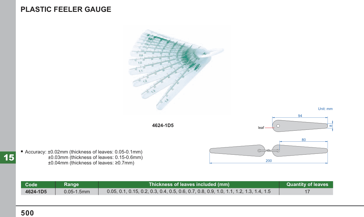 INSIZE Plastic Feeler Gauge (4624-1D5)