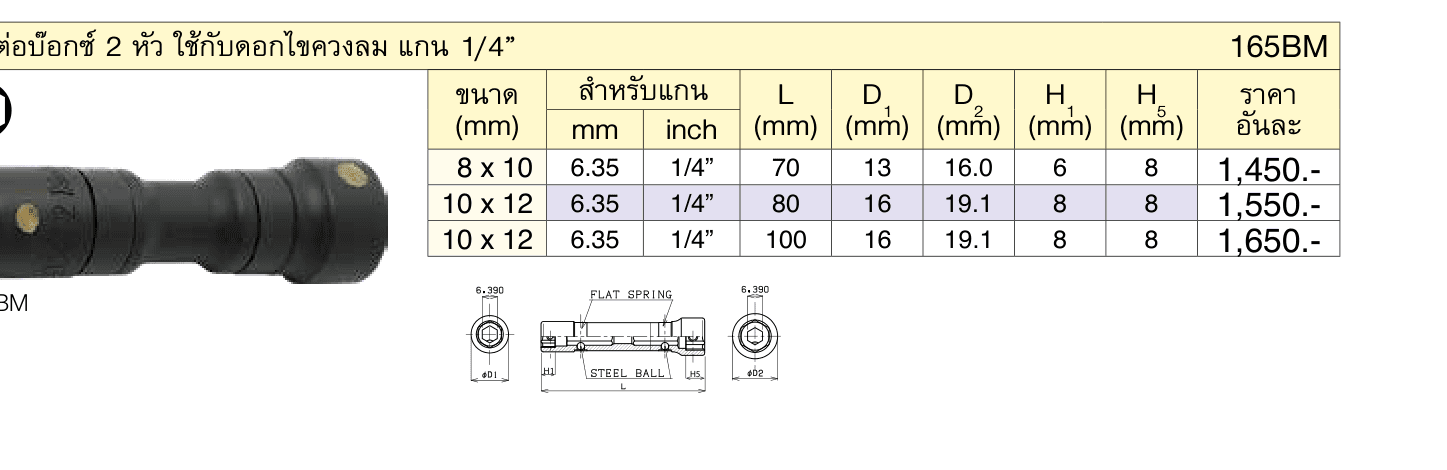 ข้อต่อบ๊อกซ์ 2 หัว ใช้กับดอกไขควงลม แกน 1/4”