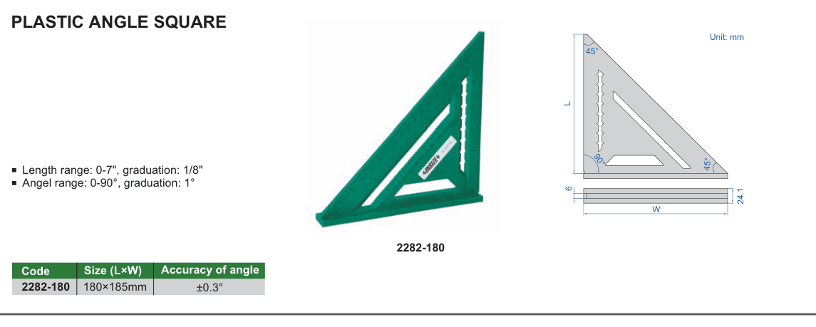 INSIZE Plastic Angle Square (2282-180)