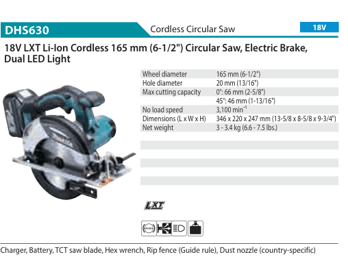 เลื่อยวงเดือนไร้สาย Makita DHS630