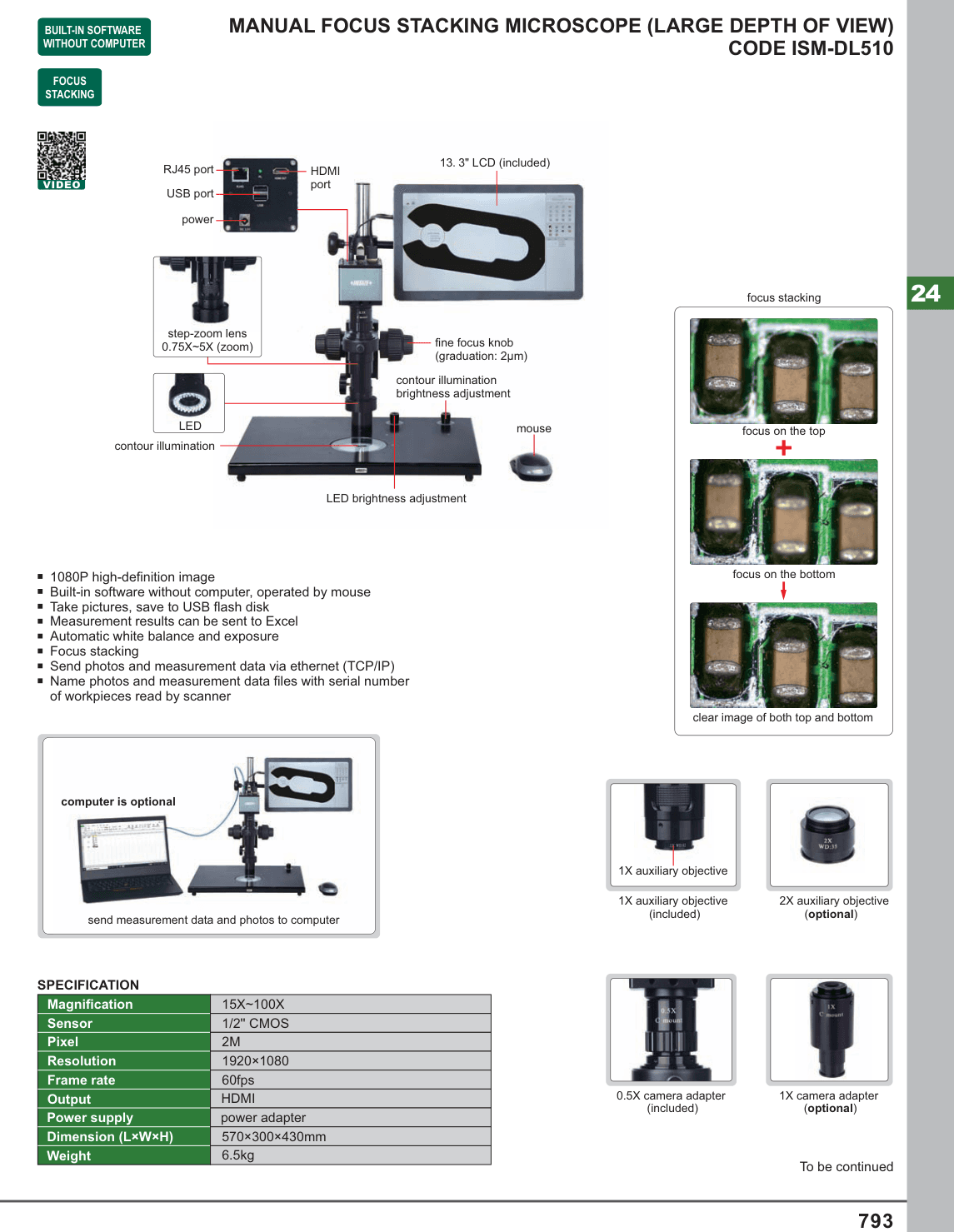 INSIZE Manual Focus Stacking Microscope (Large Depth Of View) (ISM-DL510)