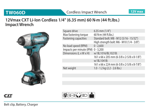 บล็อกกระแทกไร้สาย Makita TW060D