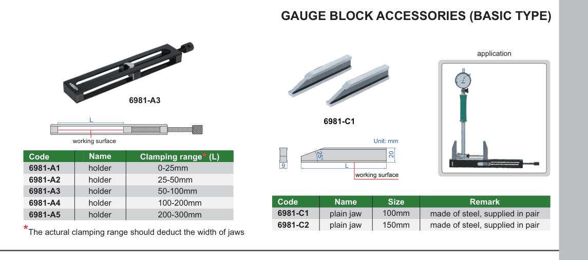 INSIZE Gauge Block Accessories (Basic Type) (6981-A3)