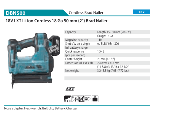 เครื่องยิงตะปูไร้สาย Makita DBN500