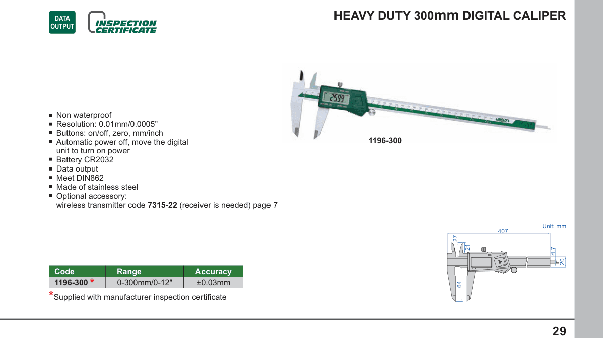 INSIZE Heavy Duty 300 Digital Caliper (1196-300)