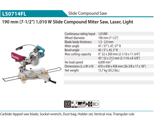เลื่อยองศาสไลด์ Makita LS0714FL
