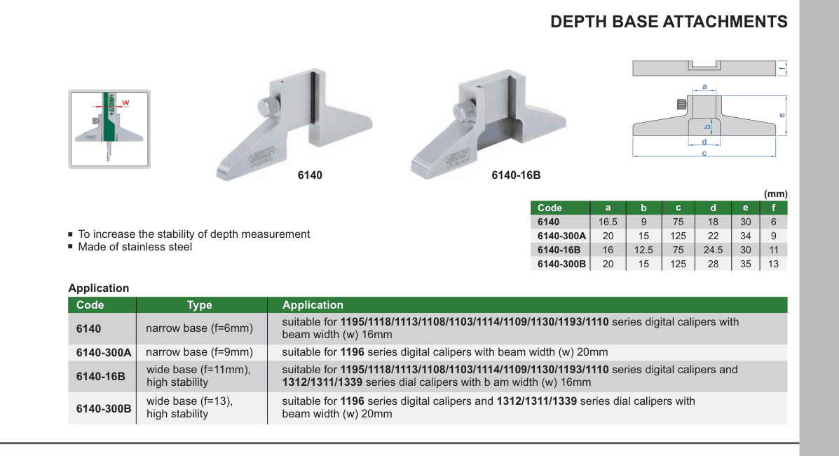 INSIZE Depth Base Attachments (6140-16B)