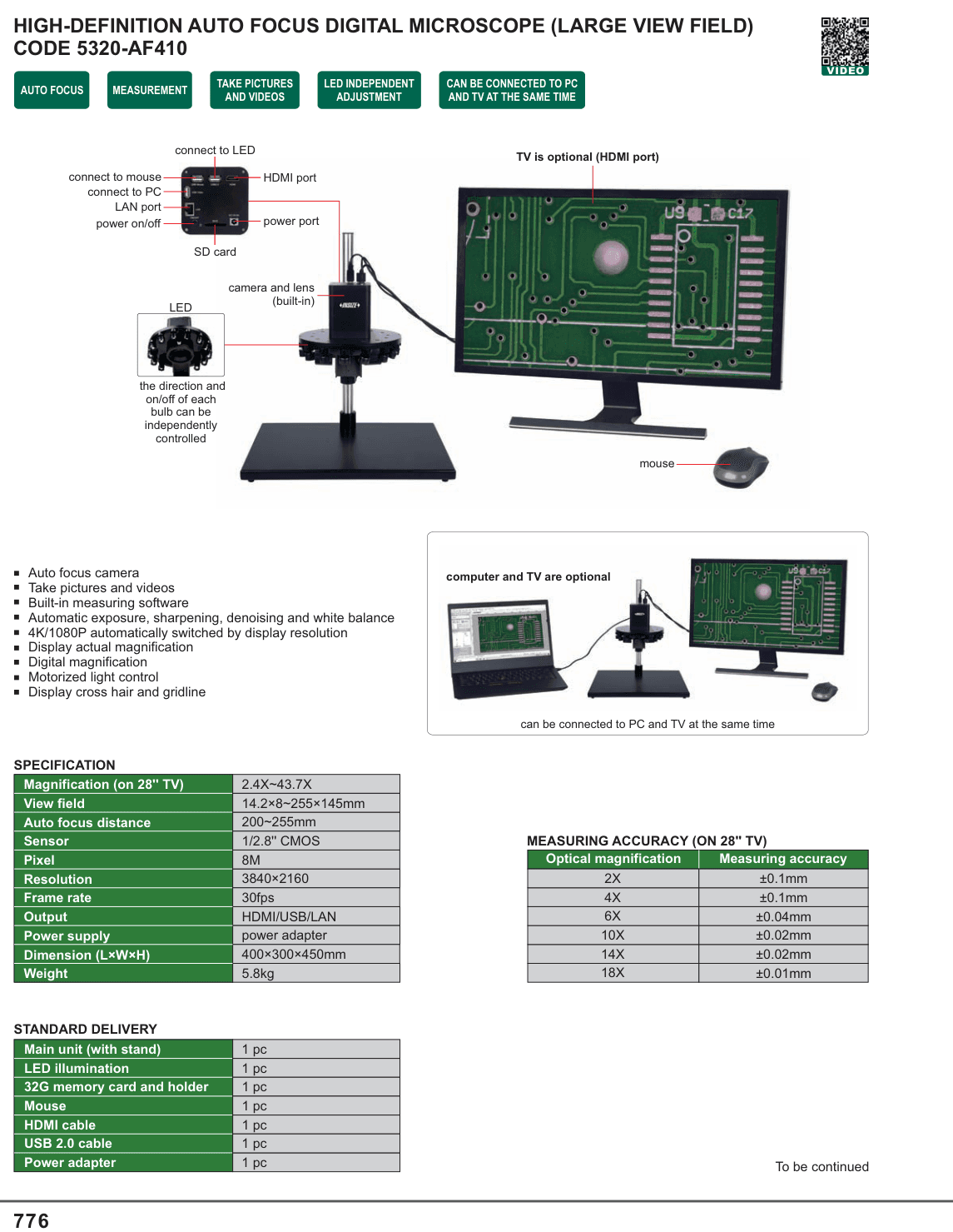 INSIZE High-Definition Auto Focus Digital Microscope (Large View Field) (5320-AF410)