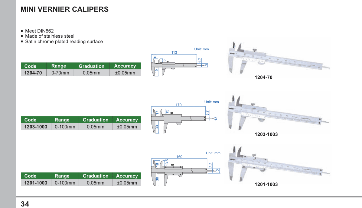INSIZE Mini Vernier Calipers (1204-70)
