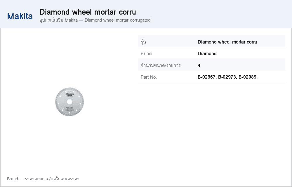 อุปกรณ์เสริม Makita — Diamond wheel mortar corrugated