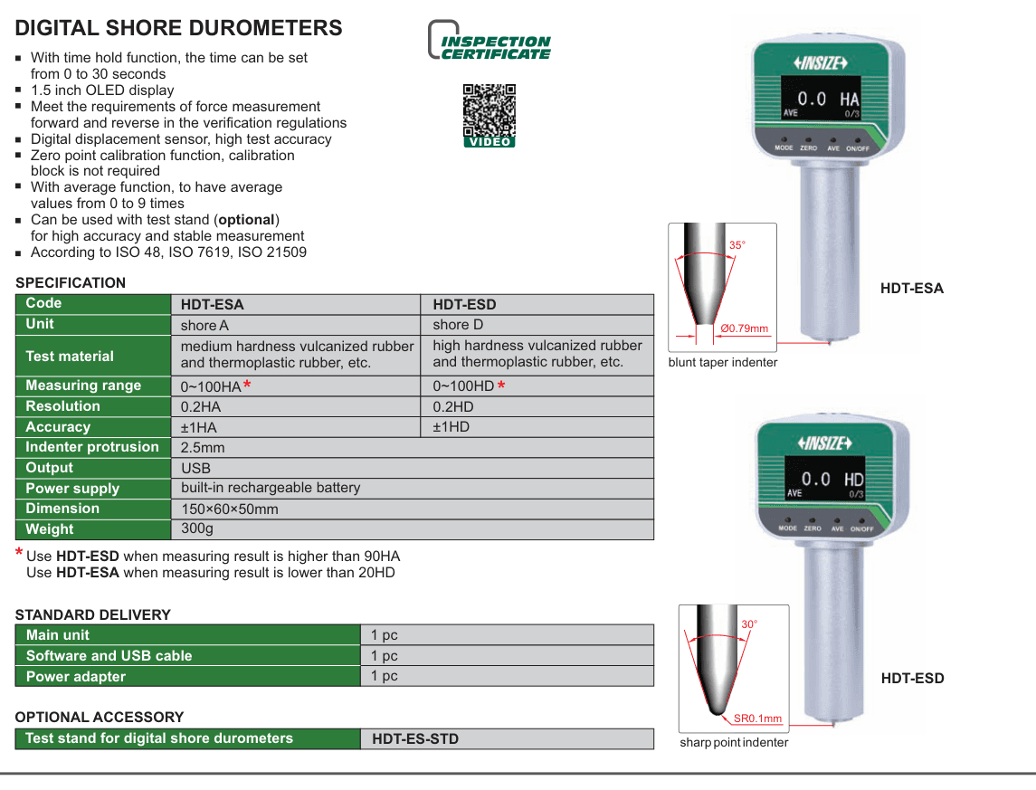 INSIZE Digital Shore Durometers (HDT-ESA)