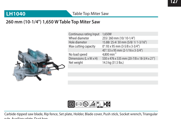 เลื่อยองศาตั้งโต๊ะ Makita LH1040