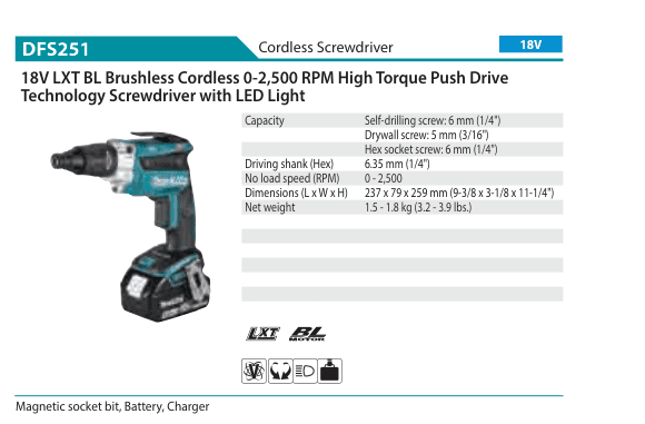 ไขควงไร้สาย Makita DFS251