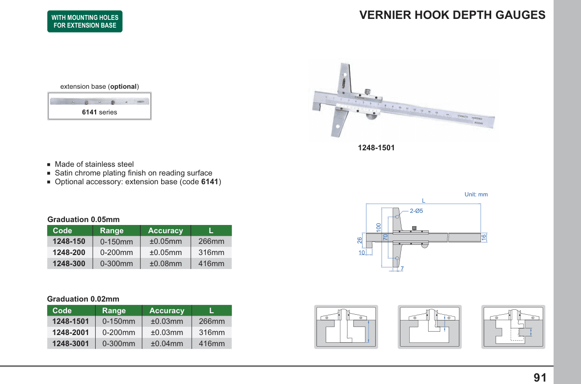 INSIZE Vernier Hook Depth Gauges (1248-1501)