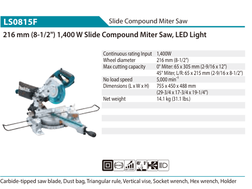 เลื่อยองศาสไลด์ Makita LS0815F