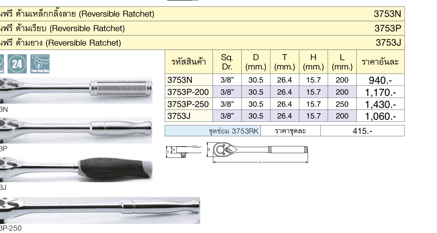 ด้ามฟรี ด้ามเหล็กกลิ้งลาย (Reversible Ratchet)