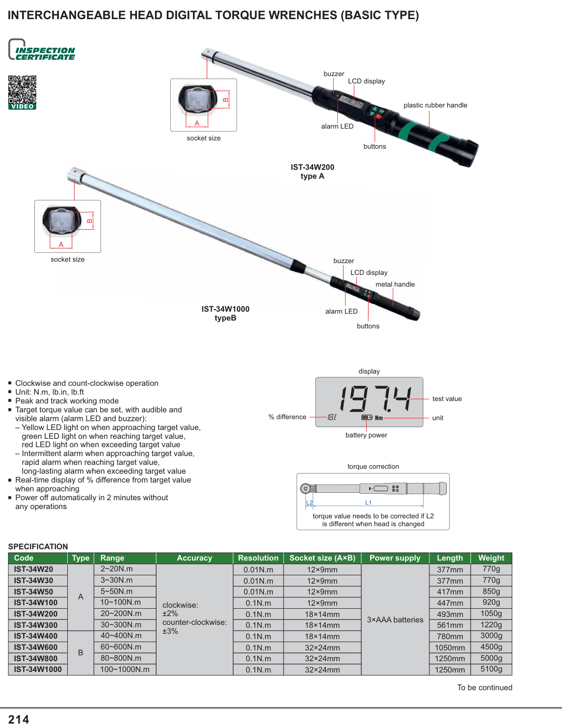 INSIZE Interchangeable Head Digital Torque Wrenches (Basic Type) (IST-34W1000)