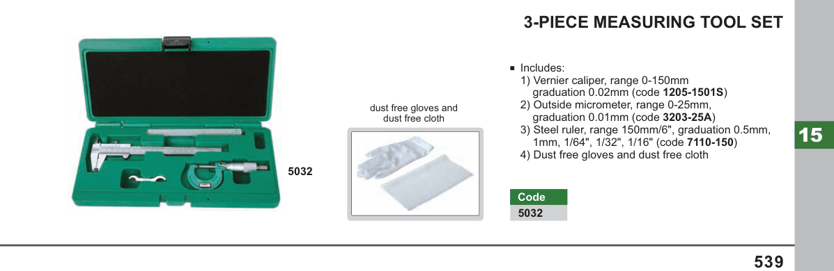 INSIZE 3-Piece Measuring Tool Set (1205-1501S)