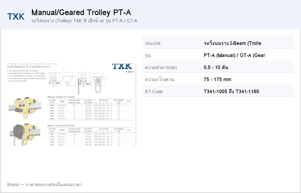 รถวิ่งบนราง (Trolley) TXK ที เอ็กซ์ เค รุ่น PT-A / GT-A