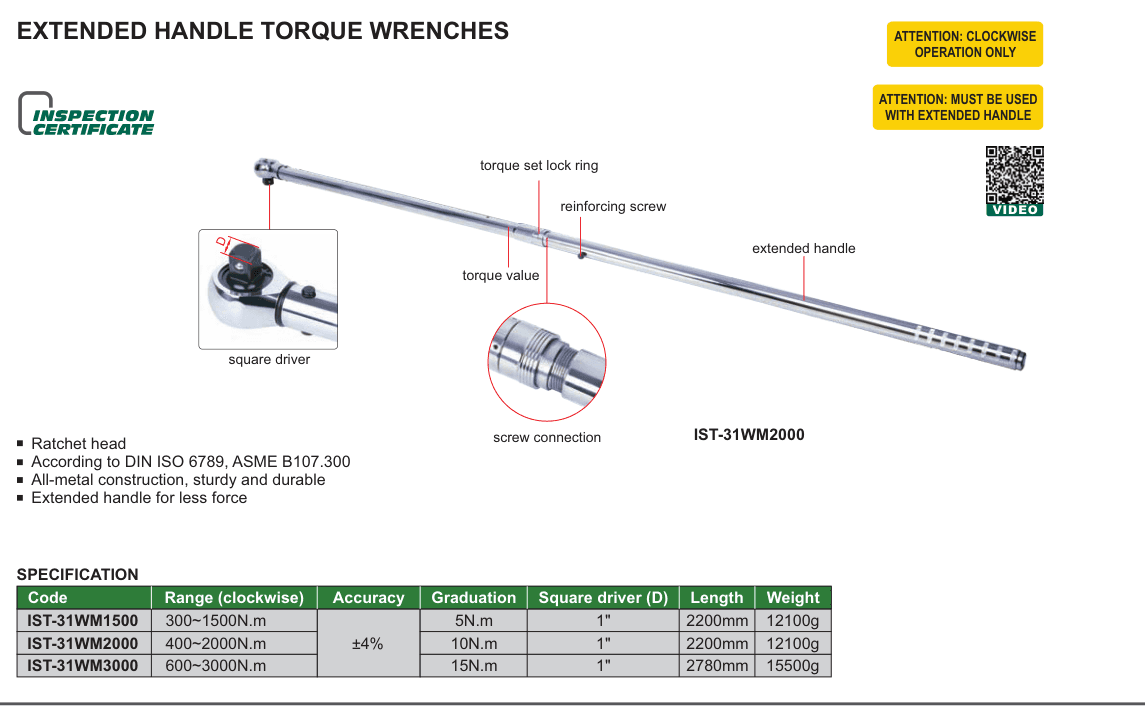 INSIZE Extended Handle Torque Wrenches (IST-31WM2000)