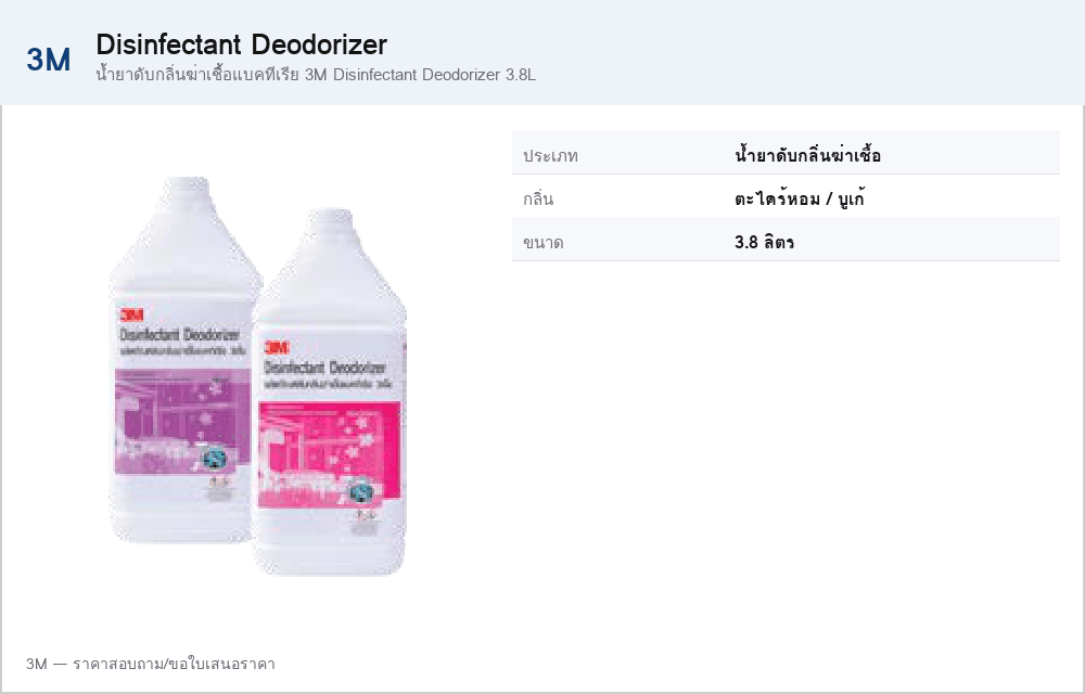 น้ำยาดับกลิ่นฆ่าเชื้อแบคทีเรีย 3M Disinfectant Deodorizer 3.8L